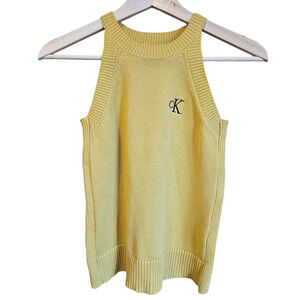 Calvin Klein Halter Top Cotton Knit Tank Yellow Women's XSmall